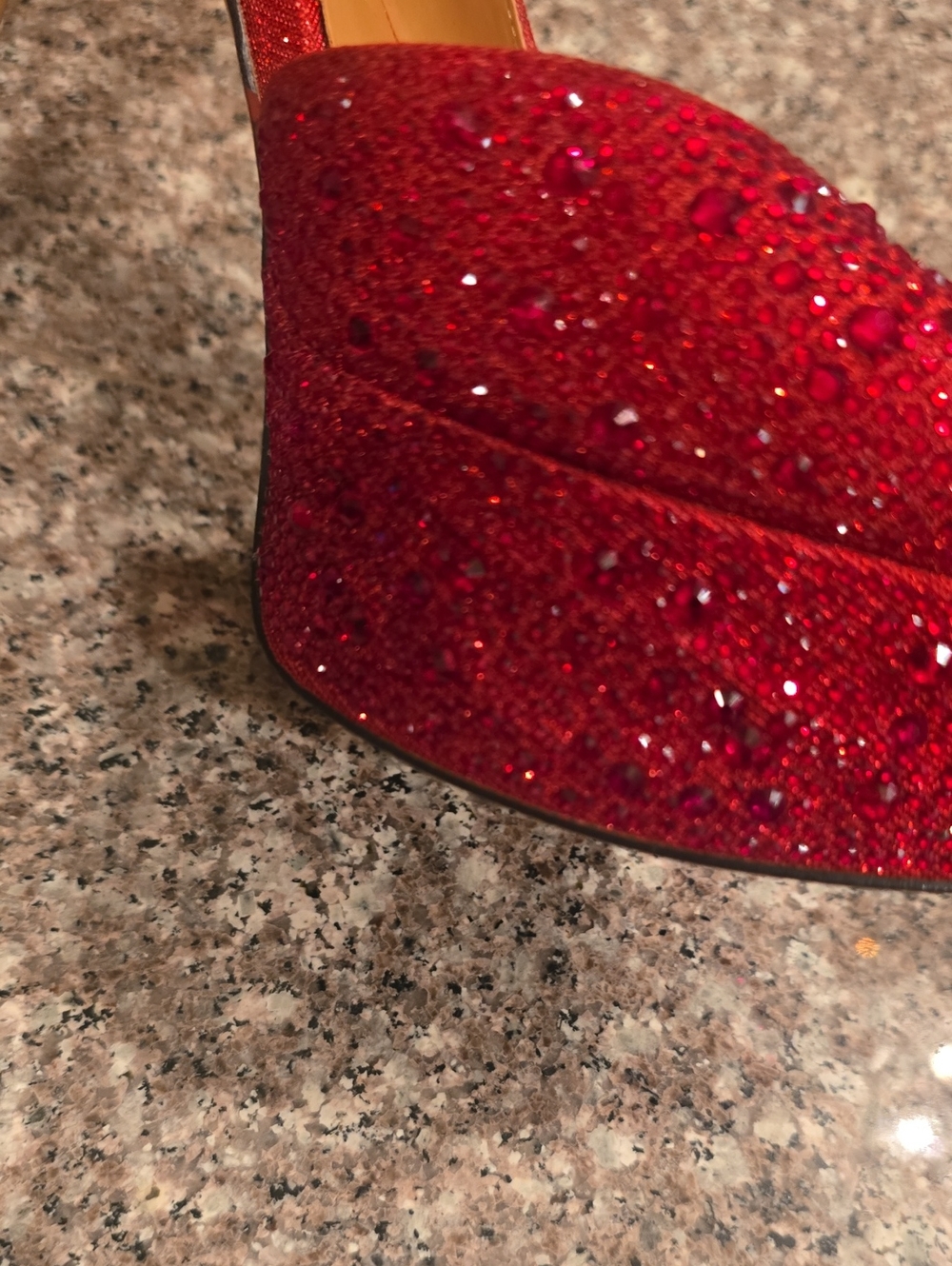 Jessica Simpson Red Glitter Pointed Ankle-Strap Heels - Picture 6 of 12